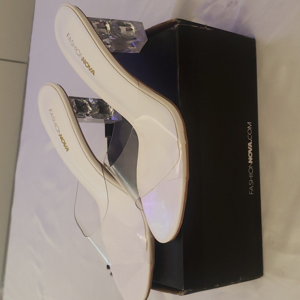 New! White with Clear Diamond Heels 9
